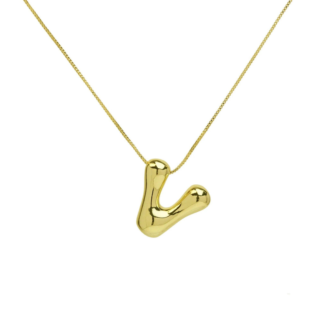 Trendy Gold Plated 18K Chunky Balloon Bubble Initial Letters Pendant Stainless Steel Choker Necklaces for Women Customized Chain