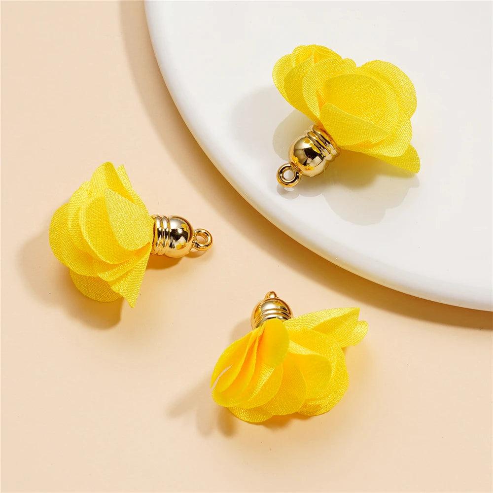 10Pcs/Lot Fabric Flower Tassel Pendants for Jewelry Making DIY Bracelet Earring Tassel Keychain Earring Making Accessories