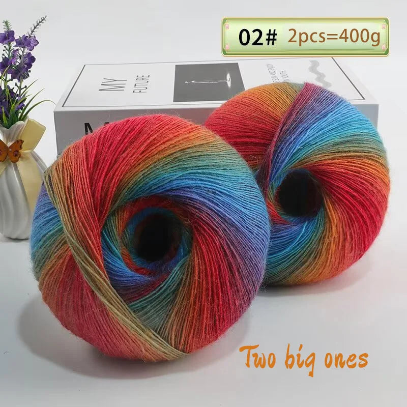 Rainbow Gradient Wool Yarn Balls 400g 2 Pack for Crochet