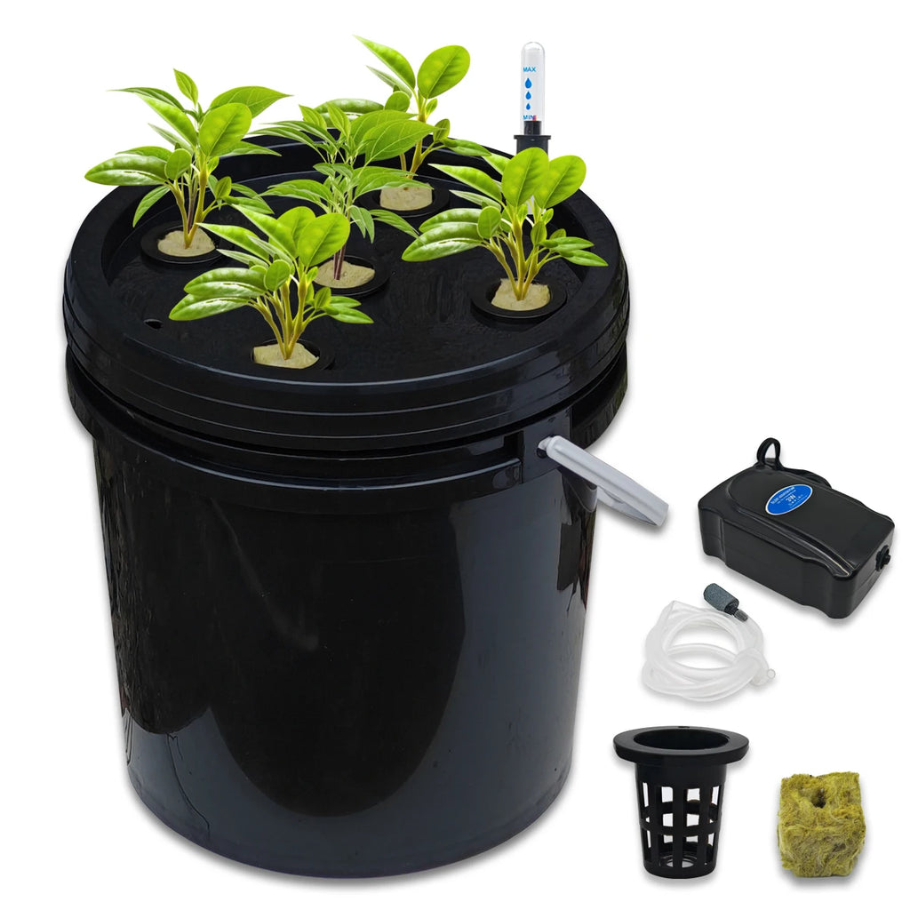 DWC Deep Liquid-Hydroponics Growing System Kit,5 Sites Hydroponic Bucket Garden Vegetables and Fruit Cultivation Gardening Tools