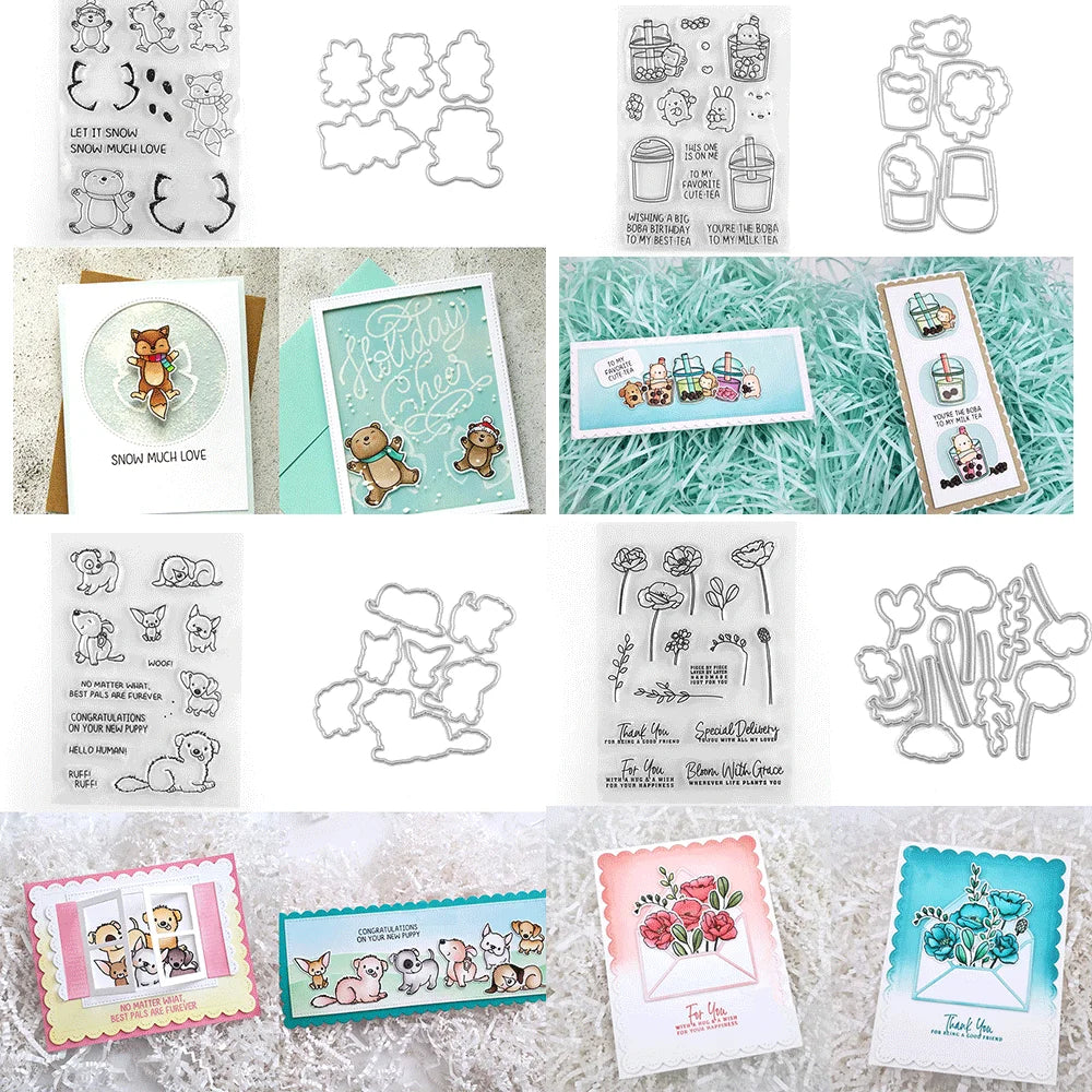 Animal Bundles Clear Stamps and Metal Cutting Dies 2024 New for DIY Craft Making Card Photo Album Scrapbooking Decoration