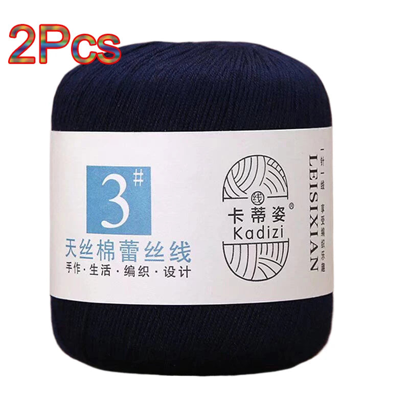 100% Mercerized Cotton Lace Yarn Threads for Crochet and Knitting - 2Pcs Embroidery Craft Set