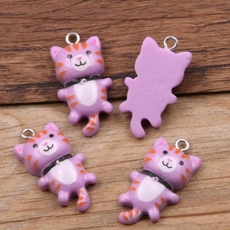 10Pcs 15*29MM 8 Color Kawaii Cat Charms Pendants For Jewelry Making Animal Resin Jewlery Findings DIY Craft