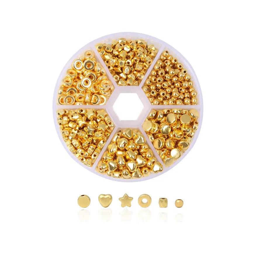 540pcs Gold Spacer Beads Set Assorted Round Star Gold Beads Kit for Bracelet DIY Jewelry Making