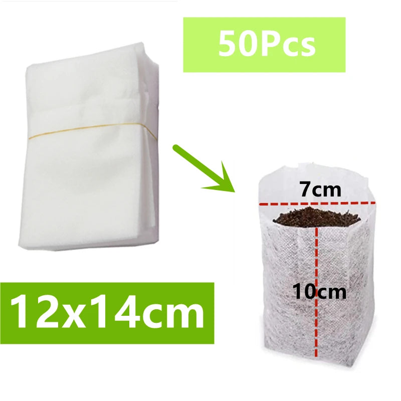 Seedling Bags 50 Pack Degradable Non-Woven Nursery Bags Fabric Seedling Grow Bags Plant Pouch for Garden Agricultural Supply