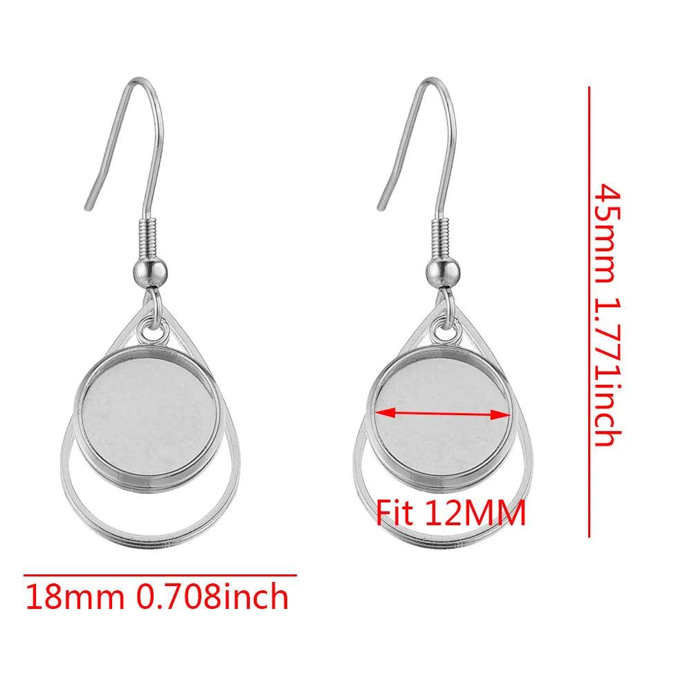 10Pcs Stainless Steel Blanks Hooks Earring Bezel Base Flat Round Ear Wire Pendant Trays Setting for Jewelry Making DIY Craft