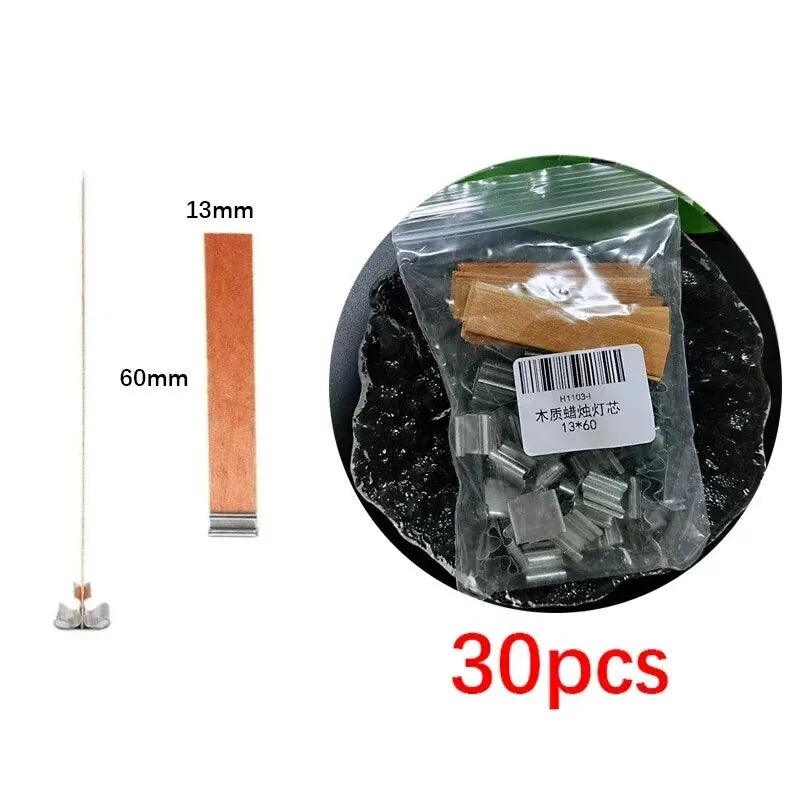 30pcs High Quality Wooden Candle Wick With Clip Base Craft Wicker Paraffin Beeswax Burning Smokeless Wick Candle Making Supplies