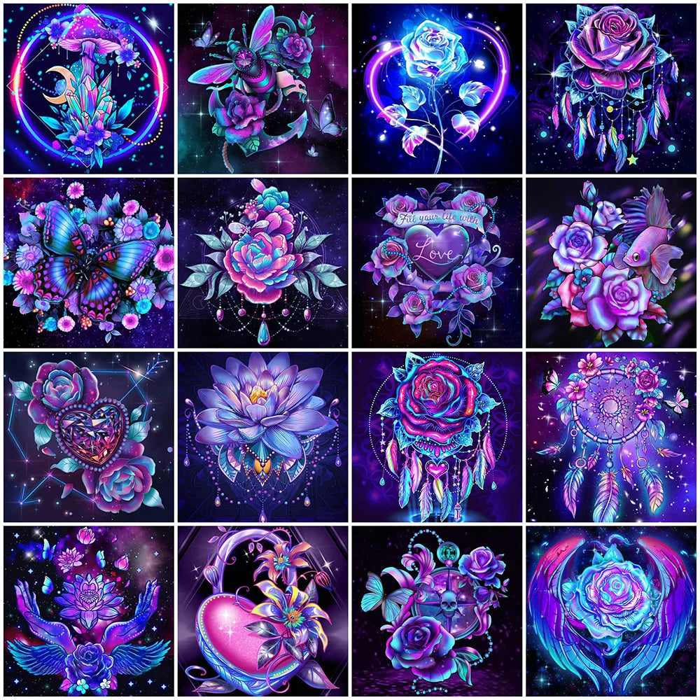 5D DIY Diamond Painting Beautiful Purple Space Flower Full Rhinestones Painting Embroidery Kits Handmade Home Decor