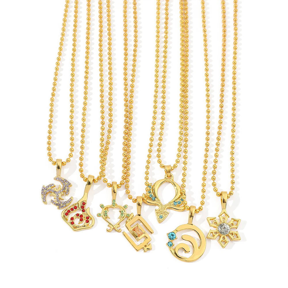 Funny Impact Gadget Necklace Accessories Pyro Hydro Anemo Eye of God Element Symbol Game Gift For Friends Fan Jewelry