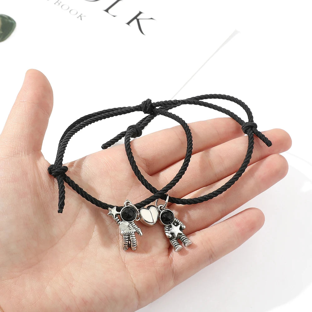 2Pcs/Set Magnet Couple Bracelet For Lovers Magnetic Attract Astronaut Star Planet Bracelets Braided Rope Friendship Jewelry Gift