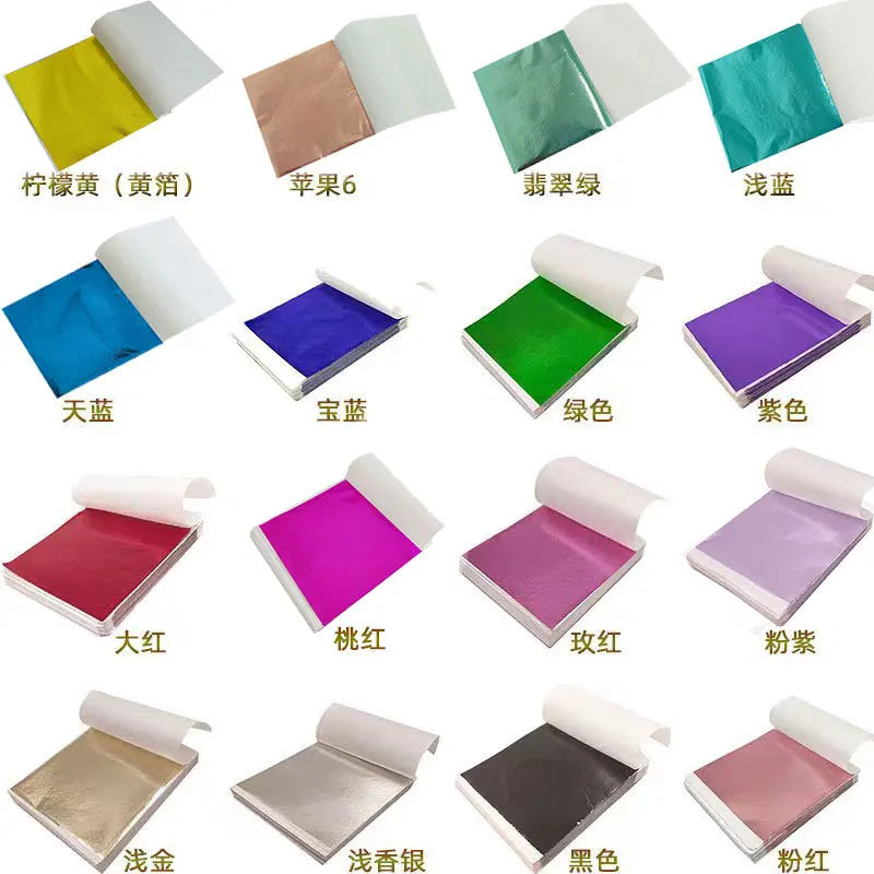 100Pcs 9Cm Individually Packaged Imitation Gold Silver Leaf Foil Papers for DIY Epoxy Resin Craft Nail Art Jewelry Making