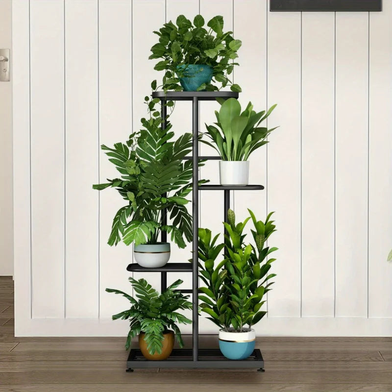 4-Tier Metal Plant Stand with 5 Pot Holders, Indoor/Outdoor Flower Shelf for Patio, Garden, Balcony, Living Room