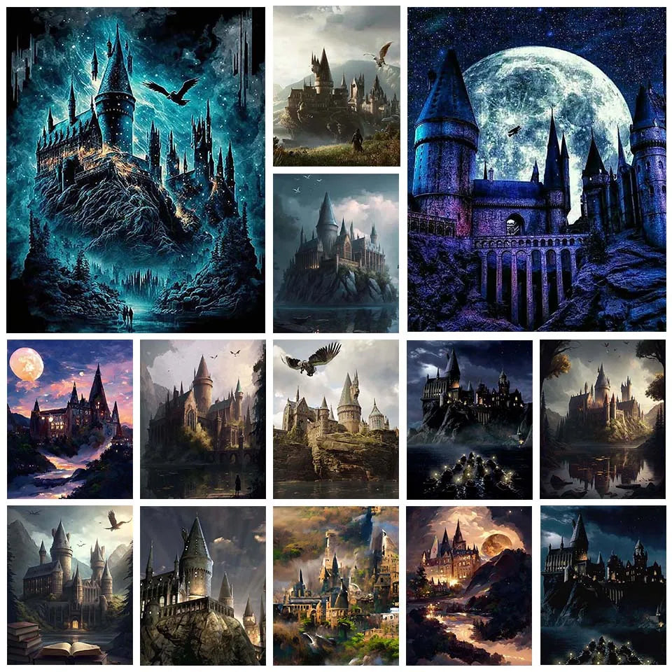 5D DIY Harry Potter Diamond Painting Hogwarts School of Witchcraft and Wizardry Castle Moon Cross Embroidery Art Gift