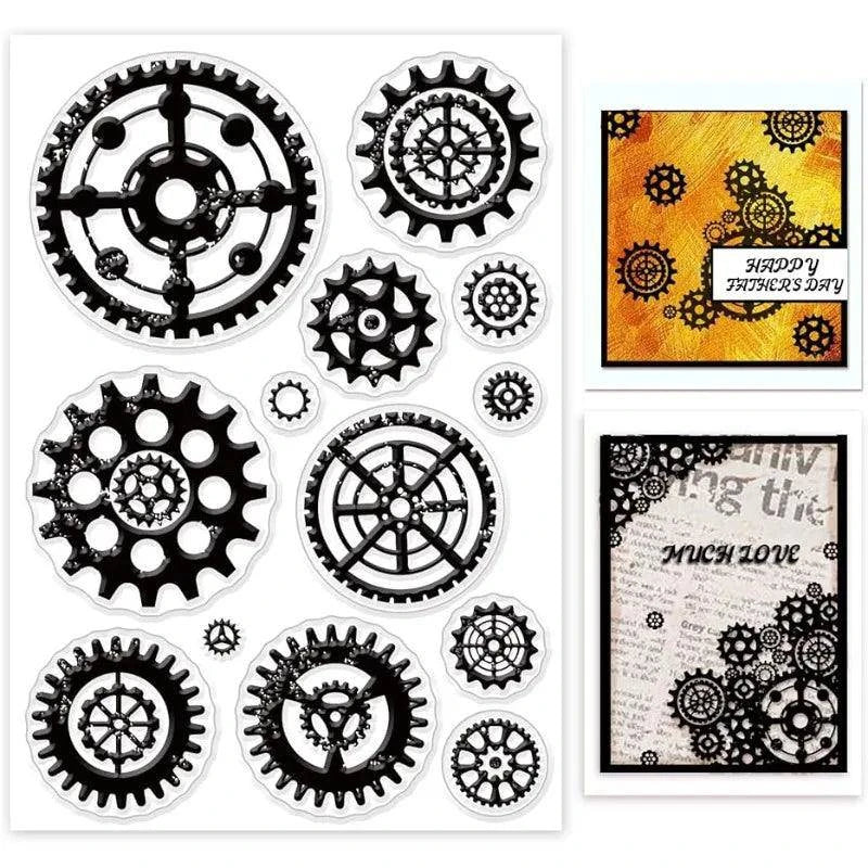 1 Sheet Mechanical Gears Clear Stamp Steampunk Silicone Clear Stamp Vintage Rubber Stamp 4.3 x 6.3 Inch
