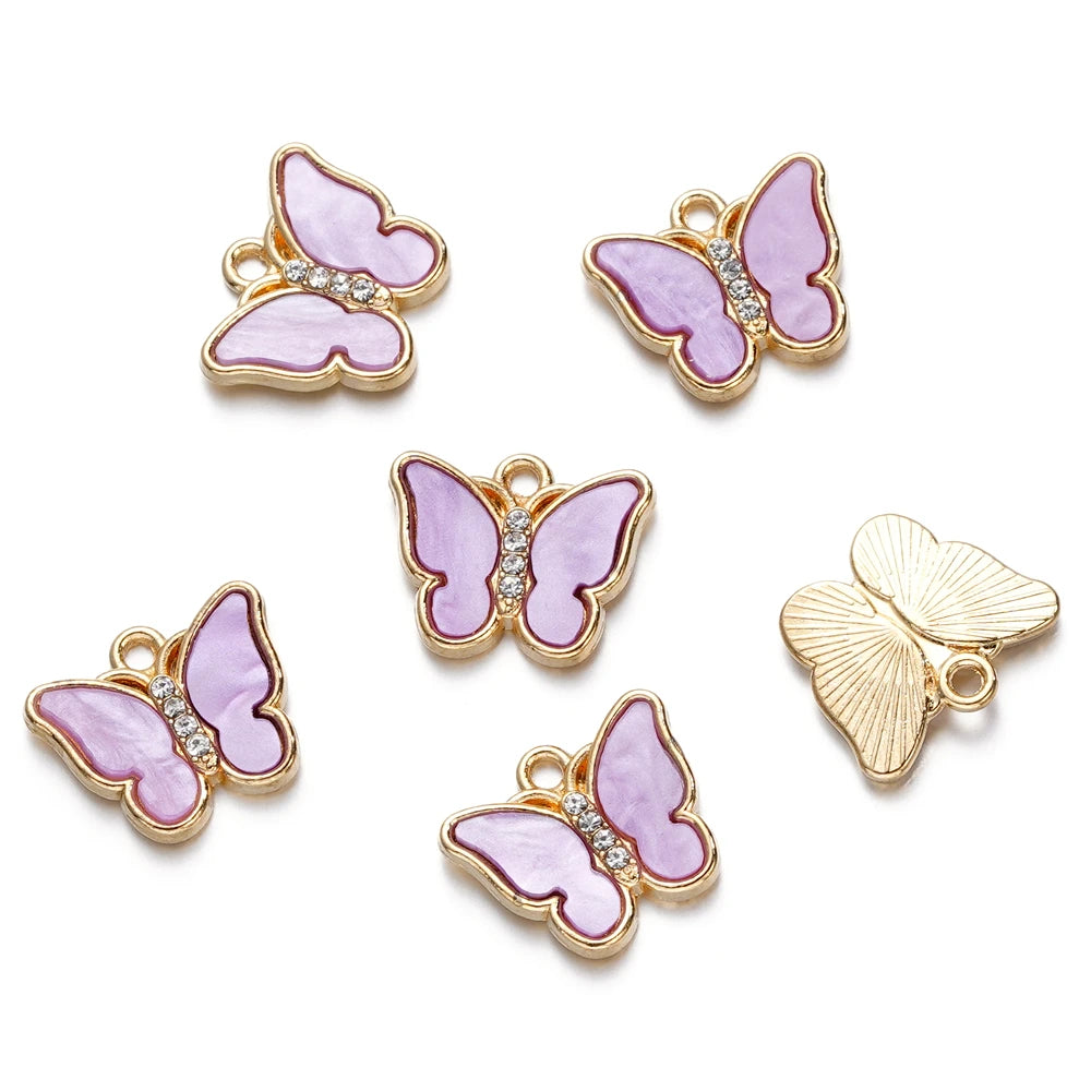 10pcs Alloy Rhinestone Imitation Shell Butterfly Pendant Color Necklace Charms For Necklace Bracelet DIY Jewelry Making Findings