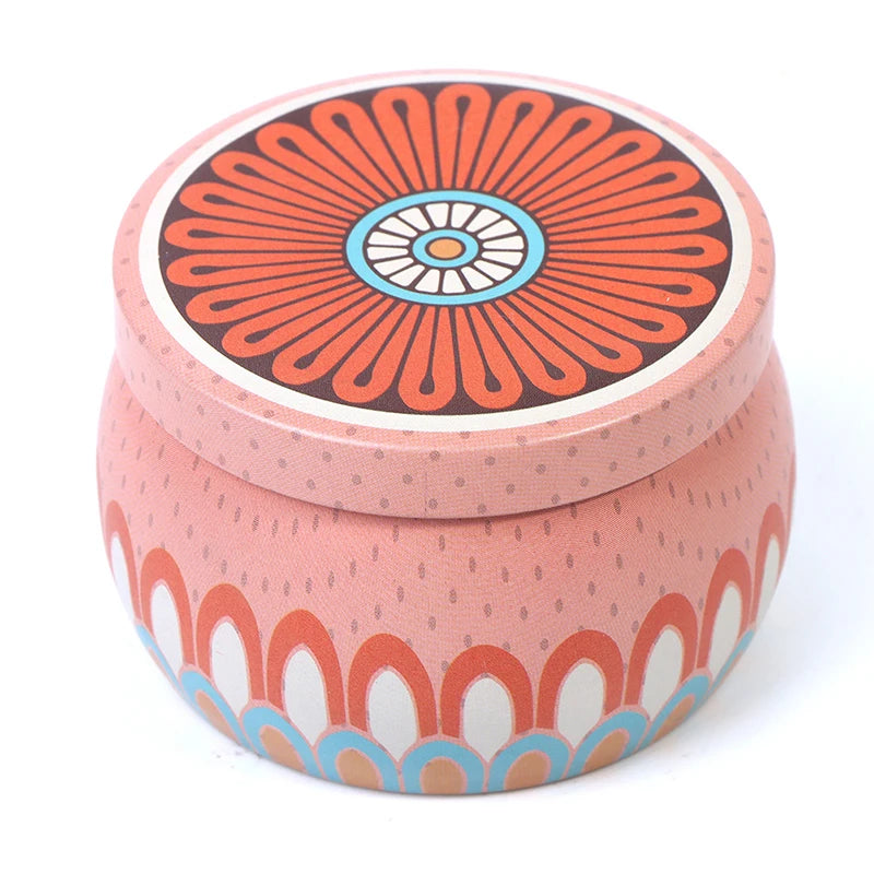 Ethnic Style Metal Tin Box Scented Candle With Candle Jar Retro Tin Box Dried Flower Scented Candle Home Decoration Wedding Gift