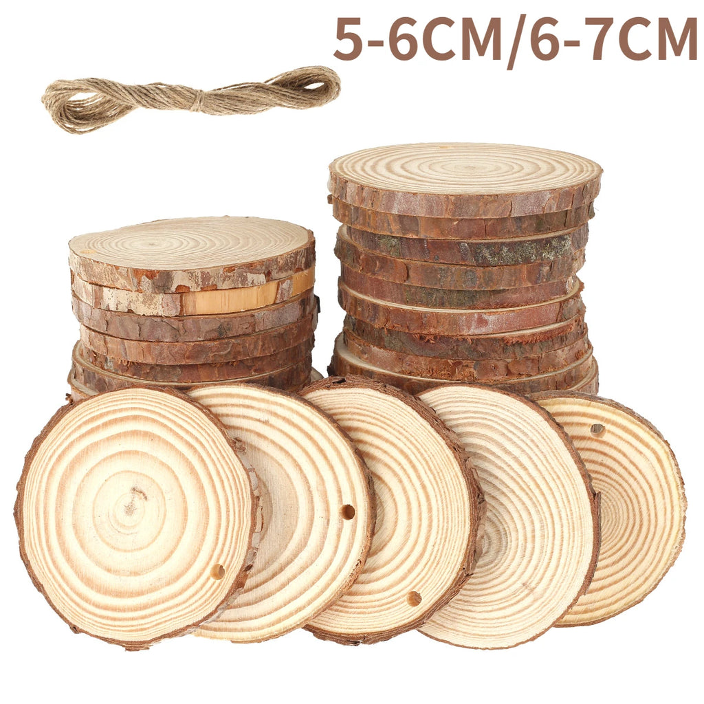 30Pcs Natural Wood Slices Round Unfinished Wooden Log Kit Predrilled Wood Chip for DIY Crafts Arts Painting Wedding Decorations