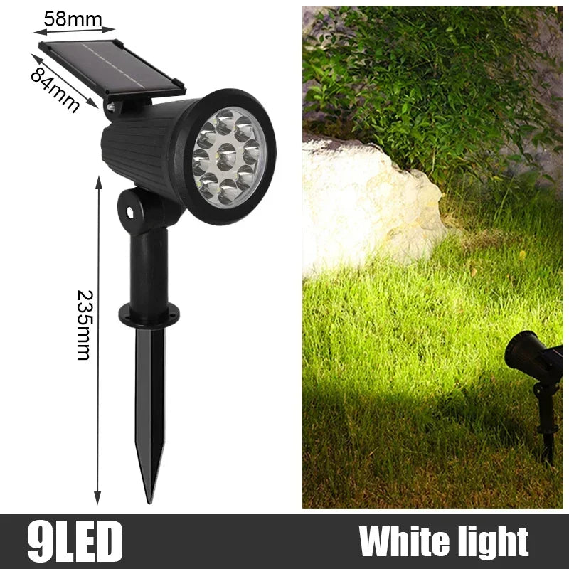 9 LED Solar Spotlights Outdoor IP65 Waterproof Brightness Adjustable Spot Light Garden Backyard Driveway Patio Decor Lamp