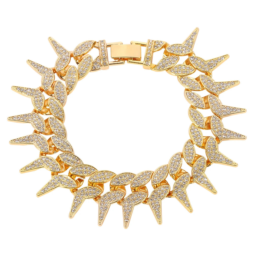 Hip Hop Shiny spike Cuban Link Chain Bracelets Women Men Rhinestone Iced Out Chain Bracelet Punk  Jewelry Bracelet Gift