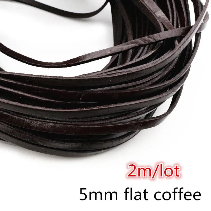 2-5m/lot 1-8mm Genuine Cow Leather Round/Flat Strand Thong Cord DIY Bracelet Findings Rope String For Jewelry Making Accessories