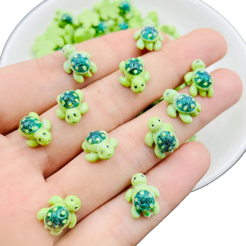 10 Pcs New Mini Kawaii Cartoon Little Turtle Resin Scrapbook Rhinestones 3D For DIY Manicure Accessories Decorations