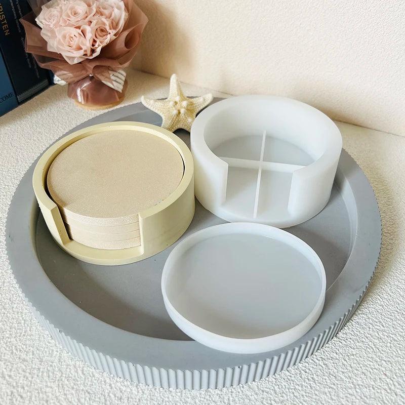 Round Coaster Storage Box Mold Epoxy Cement Coaster Silicone Mold DIY Terrazzo Coaster Storage Rack Concrete Plaster Mold