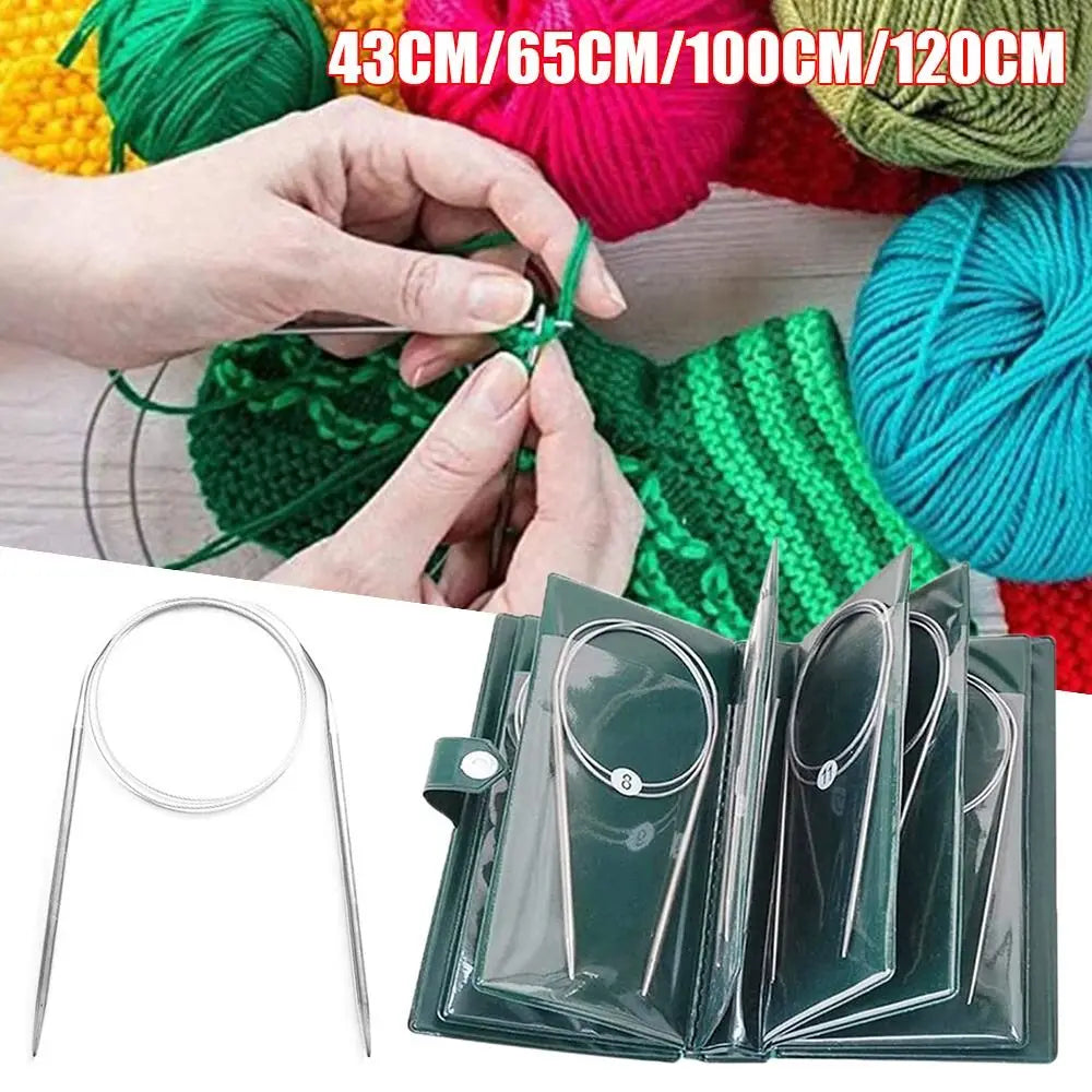 11PCS Stainless Steel Circular Knitting Needles Crochet Hook Set Yarn Weave DIY Craft Tools With Bag 43/65/100/120cm Length