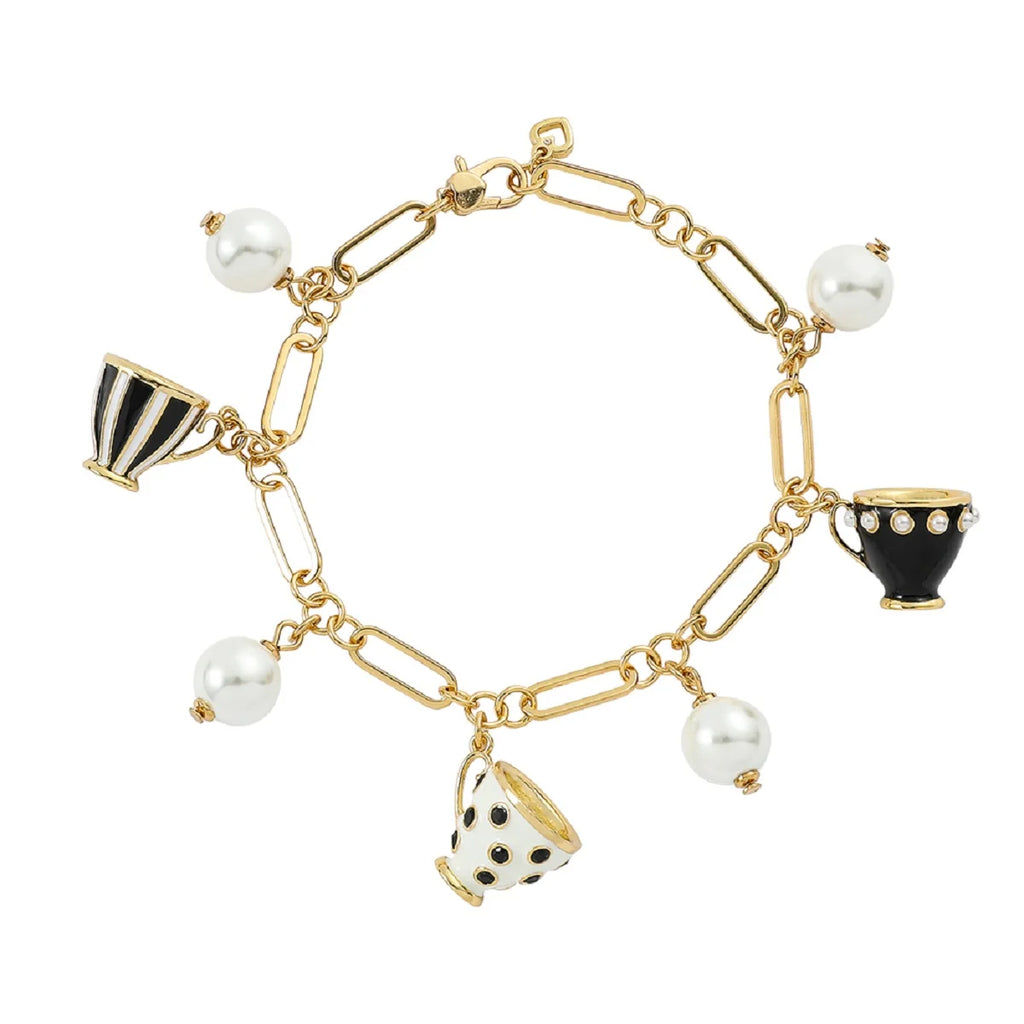 Handmade Teacup Bracelet Enamel Tea Cup Charms for Jewellery Making Cute Pearl Pendant Hollow Hand Chains for Women Jewelry