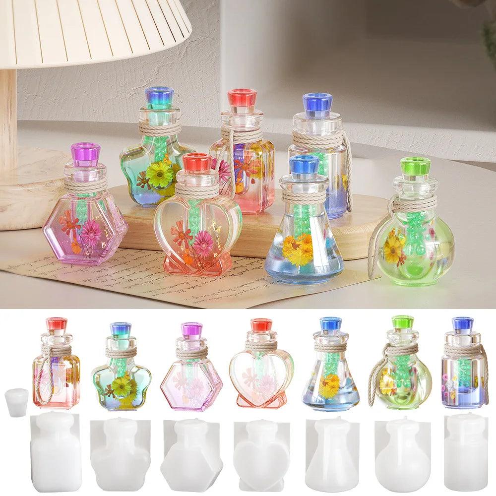 DIY Epoxy Resin Drift Bottle Mold Heart Shaped Wishing Bottle Light Bulb Night Light Aromatherapy Bottle Quicksand Silicone Mold