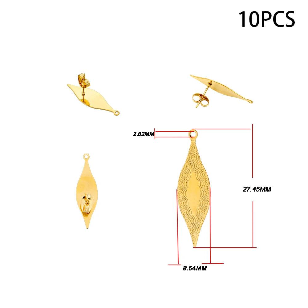 10-20pcs Stainless Steel Blank Earring Stud Golden Earrings Base With Earring Plug Connectors For DIY Jewelry Making Accessories