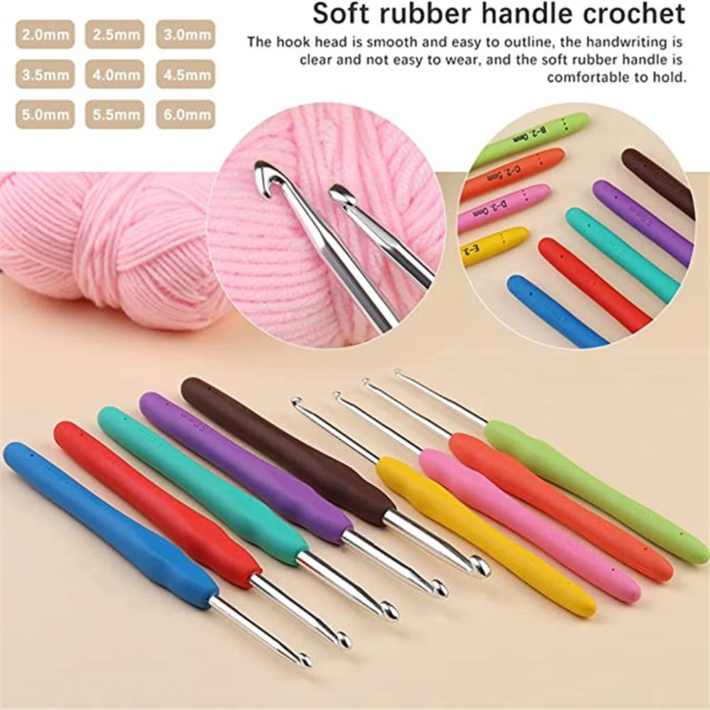 Tpr Crochet 2.0-6.0mm 9-Piece Soft Handle Crochet Hand Woven Rainbow Soft Handle Crochet Aluminum Crochet Set Knitting Needle