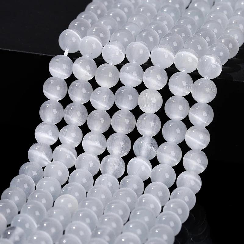 4 6 8 10mm White Cat Eyes Stone Bead Round Loose Spacer Smooth Bead For Jewelry Making Diy Necklace Bracelet Accessory Findings