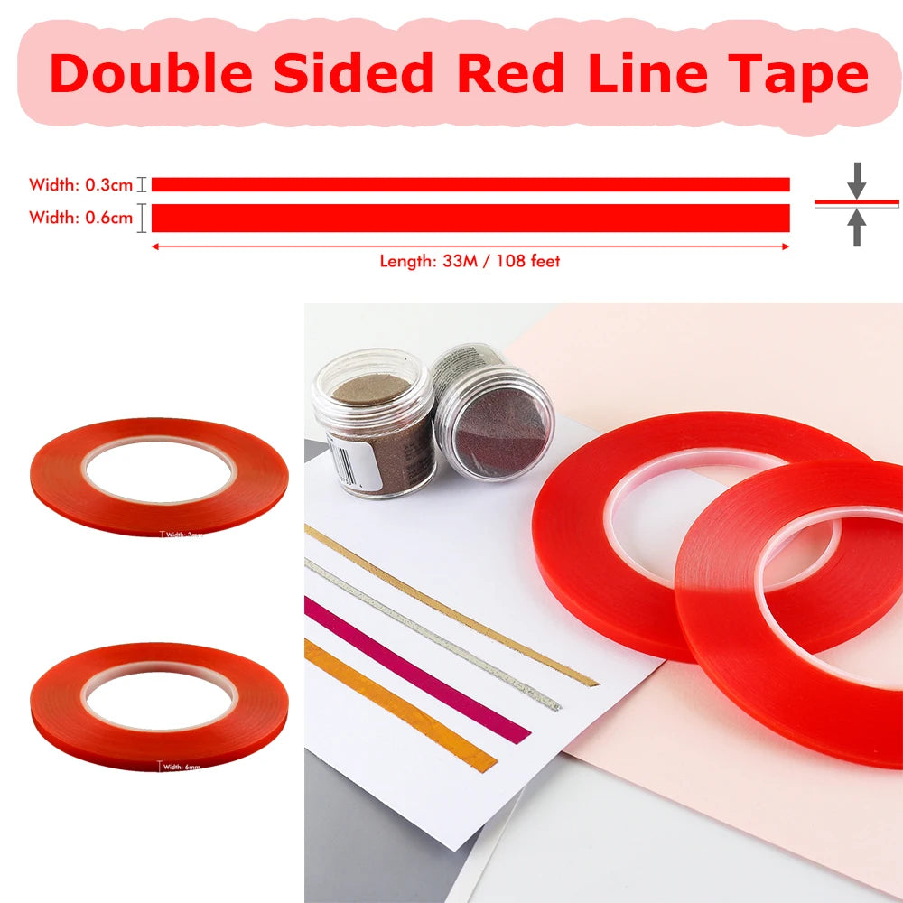 3mm 6mm Double Sided Red Line Tape Heat Resistant Super Sticky Adhesive Roll Tape DIY Scrapbooking Glitter Shaker Card Making