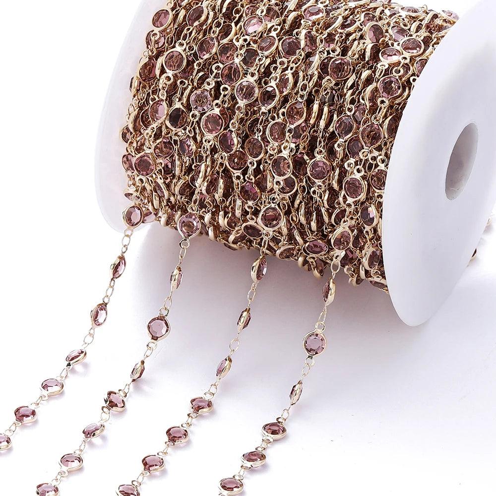 1Meter 6mm Colorful Crystal Beads Beaded Chain Glass Bead Necklace Chain Findings for DIY Bracelet Jewelry Making Supplies