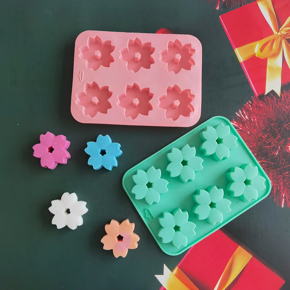 6 Cavity Cherry Blossom Shape Soap Mould Silicone Mold For Handmade Soap Making Handicraft Flower Soap Candle Cake Baking Mold