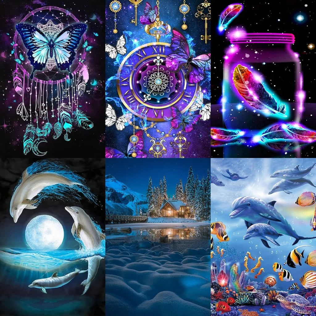 5D DIY Diamond Painting Dolphins and Wind Chimes Diamond Embroidery Cross Stitch Kit Full Rhinestone Mosaic Home Decor Gift