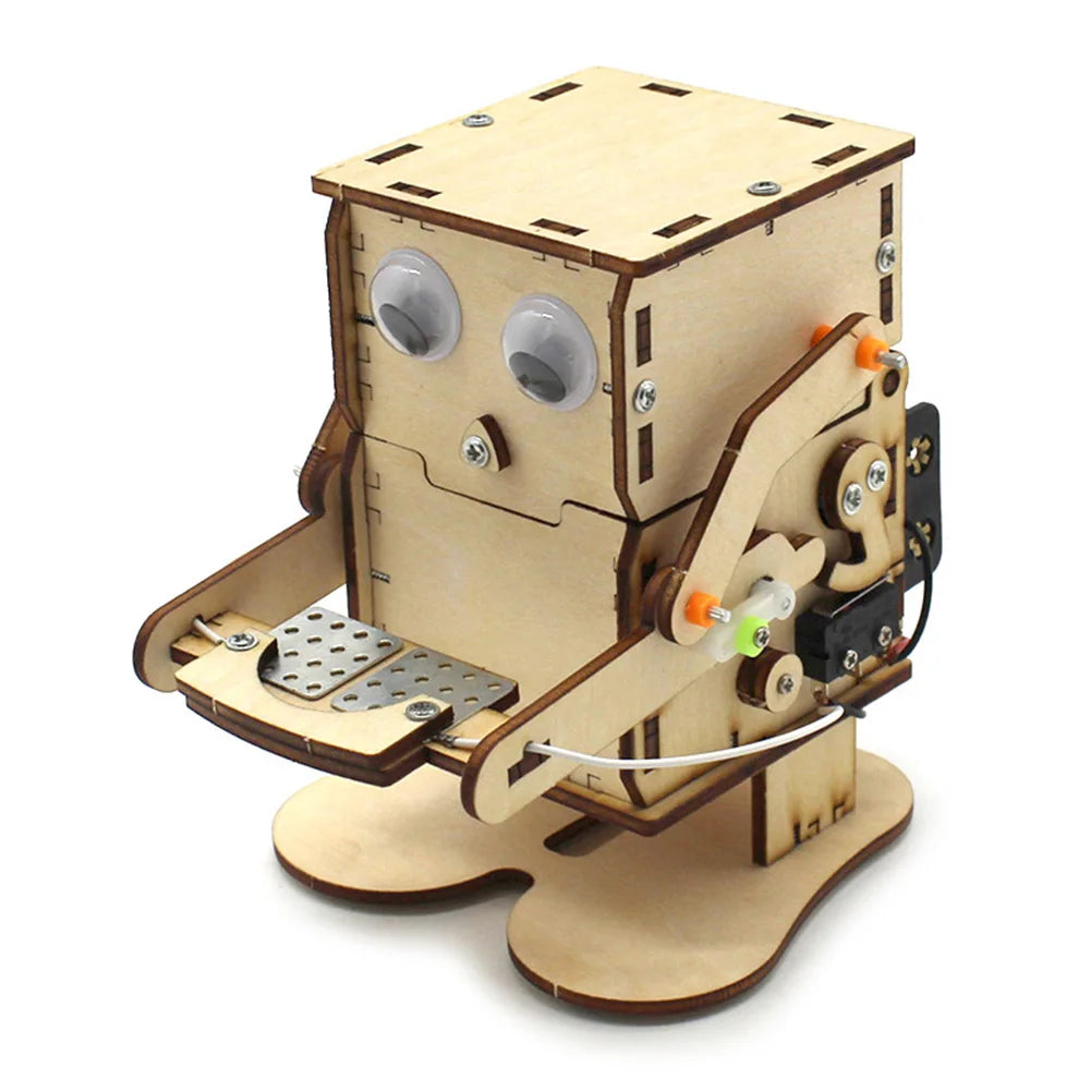 Robot Eating Coin Wood DIY Model Teaching Learning Stem Project Kit for Kids School STEM Project Science Education Aid Toy Gift