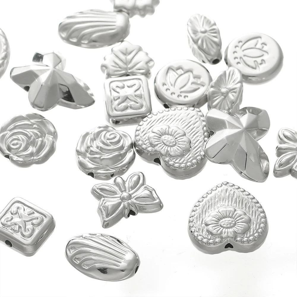 10/30Pcs 8mm Rhodium Heart Flower Butterfly CCB Beads Pattern Necklace Spacer Beads For DIY Handmade Jewelry Making Accessories