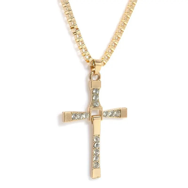Classic Rhinestone Sliver Color Pendant Men Crystal Jesus Cross Necklace Activity Male Gift Jewelry Wholesale Dropshipping