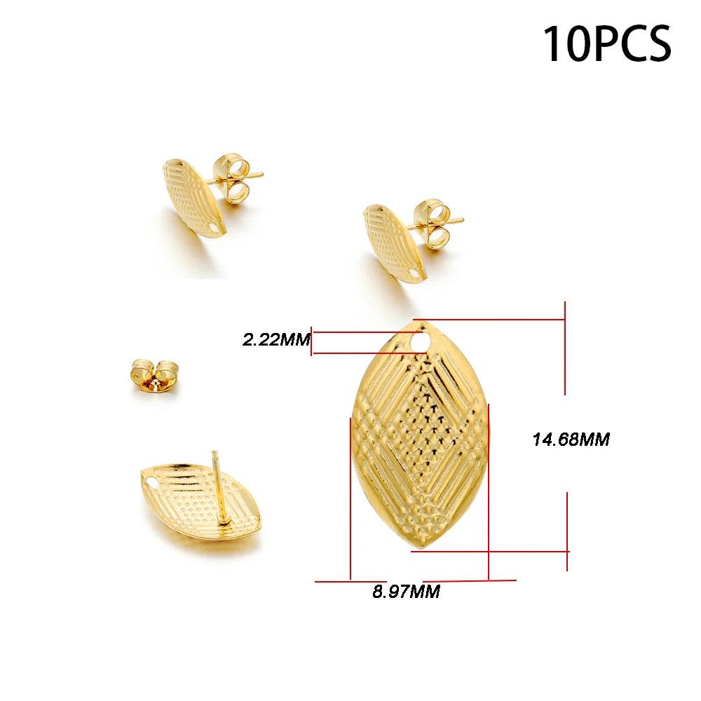 10-20pcs Stainless Steel Blank Earring Stud Golden Earrings Base With Earring Plug Connectors For DIY Jewelry Making Accessories