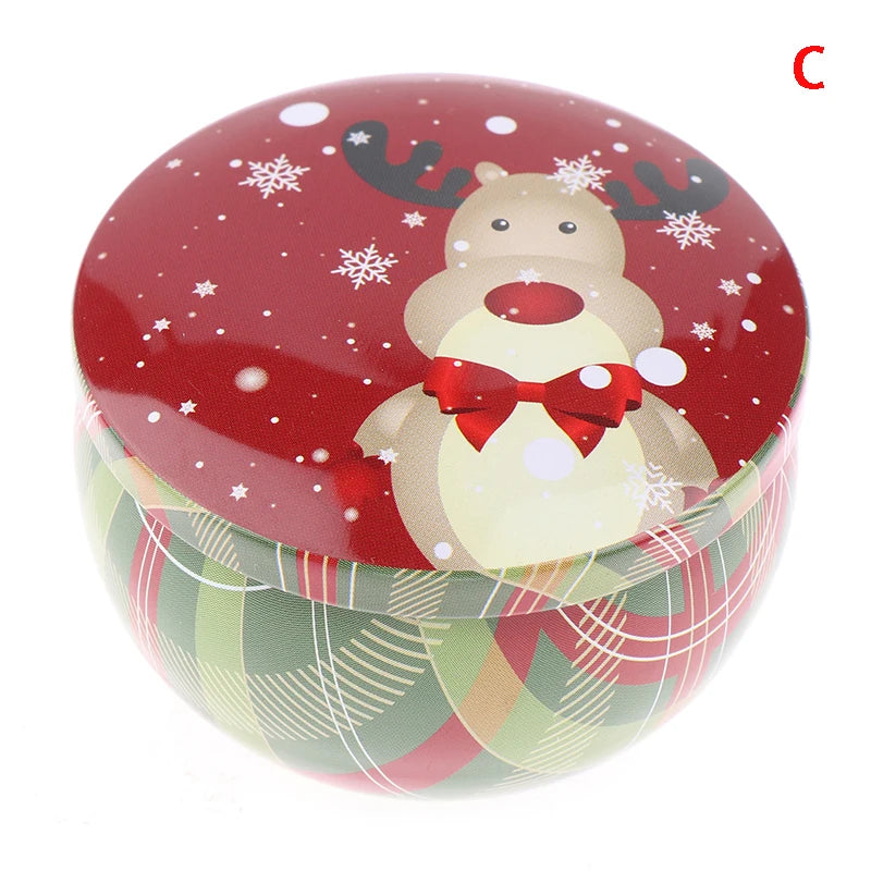 Christmas Tinplate Round Candy Tin Can Metal Candle Jars With Lid Candle Container Empty Box Cookie Candy Tea Storage Gift Case