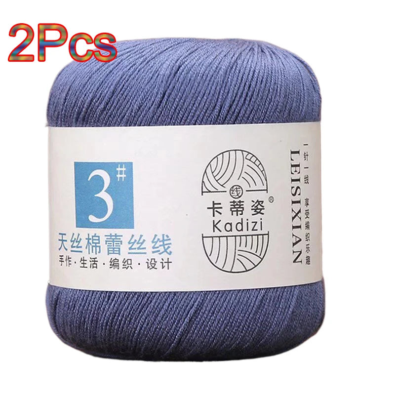 100% Mercerized Cotton Lace Yarn Threads for Crochet and Knitting - 2Pcs Embroidery Craft Set