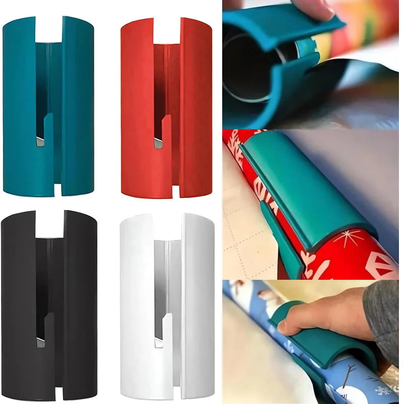 1PC Christmas Wrapping Paper Cutter Tool Tube Portable Paper Cutter Dispenser with Embedded Blade Round Lip Safer Easier Cutting