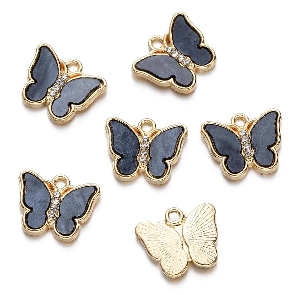 10pcs Alloy Rhinestone Imitation Shell Butterfly Pendant Color Necklace Charms For Necklace Bracelet DIY Jewelry Making Findings