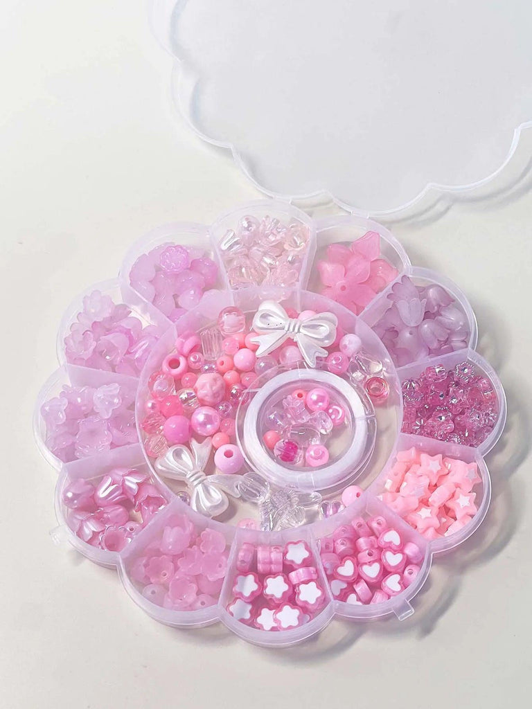 Blue And Pink Acrylic Flower Beads, Heart-Shaped Beads,Friendship Bracelet Making Kit，for Girls DIY Jewelry Crafts Keychain