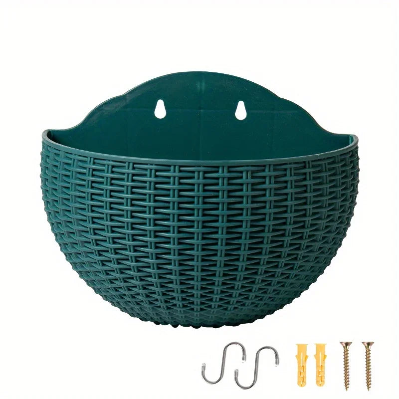 European Style Imitation Rattan Wall Hanging Half Round Flowerpot Planter Semicircular Wall Flower Pot Balcony Household Outdoor