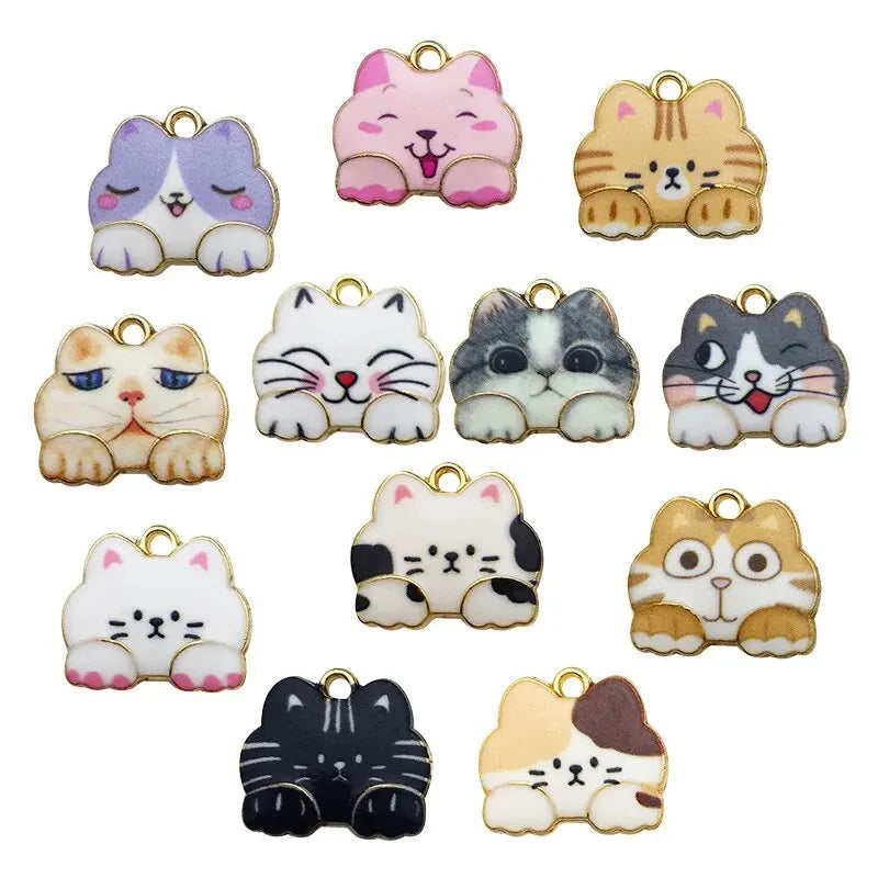 10pcs Cartoon Funny Cat Alloy Pendat 18x16mm DIY Material Earring Bracelet Necklace Keychain Etc Shape Jewelry Making