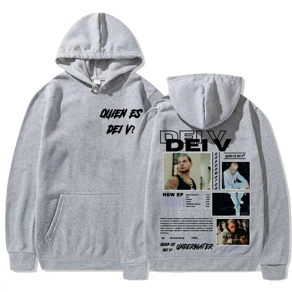 Rapper Quien Es Dei V? Underwater Tour Hoodie Men's Harajuku Fashion Hip Hop Punk Sweatshirts Unisex High Quality Casual Hoodies