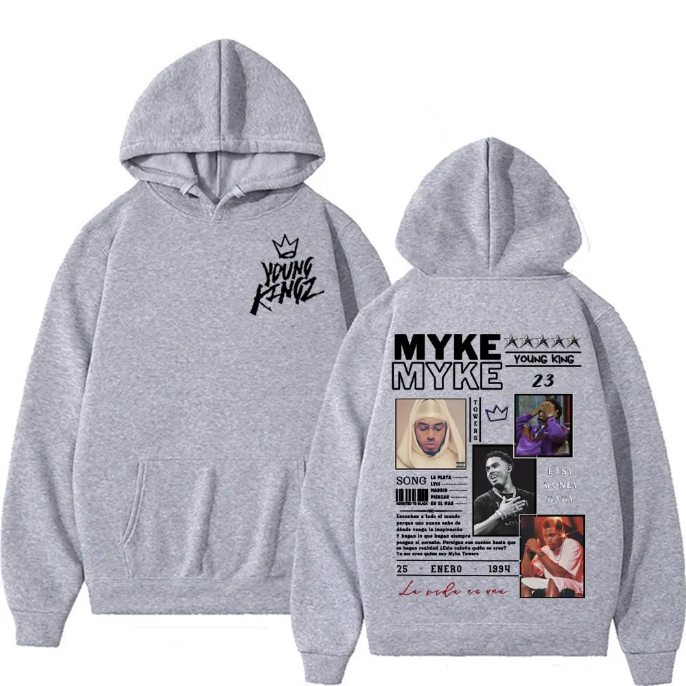 Rapper Myke Towers New Album Cover Hoodies Mens Women Harajuku Y2k Fashion Hip Hop Sweatshirts Casual Oversized Hoodie Pullovers