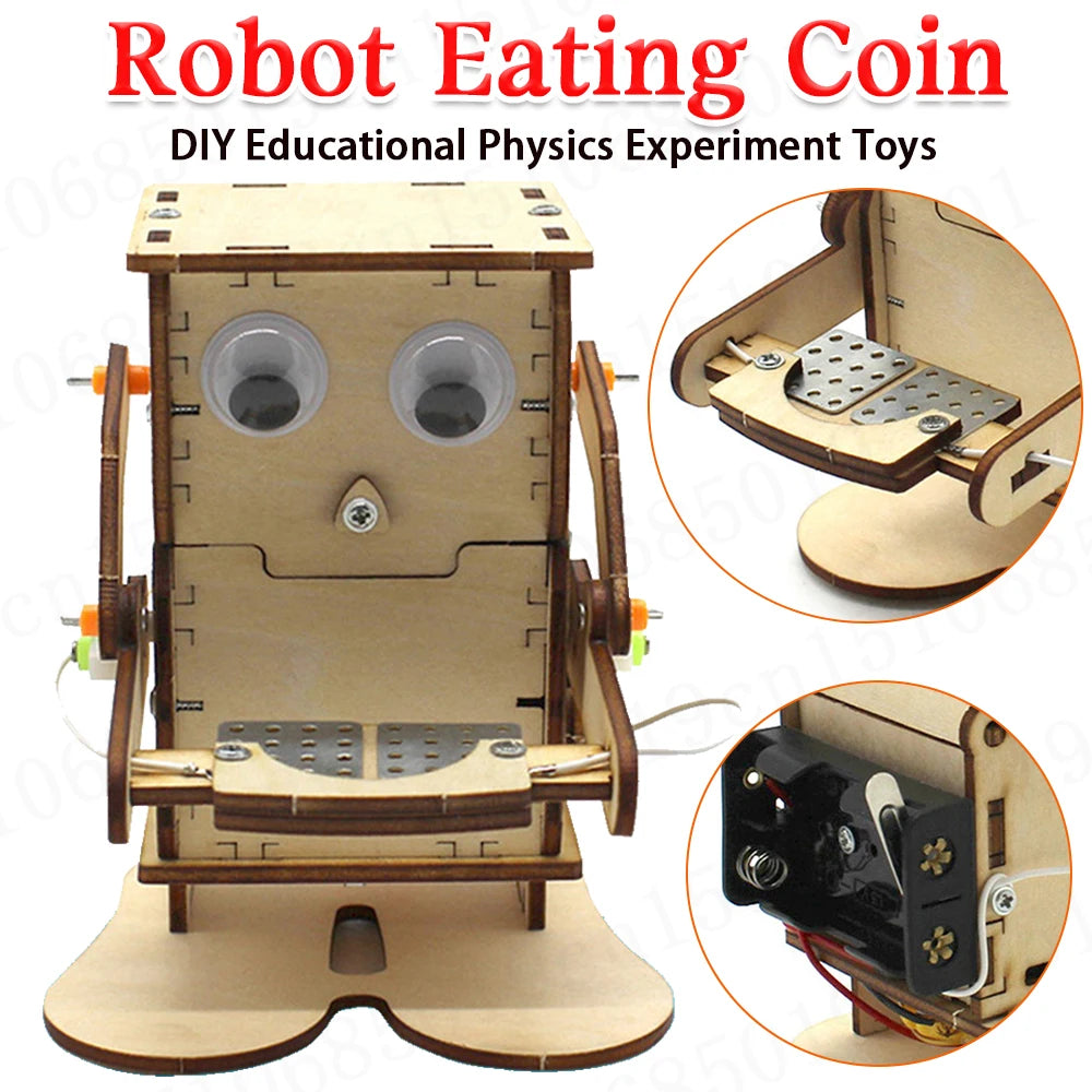 Wood Robot Eating Coin DIY Model Teaching Learning STEM Project for Students Kids Wooden Assemble Kit Science Experiment